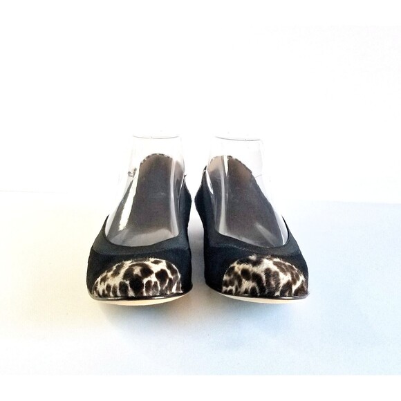 ANYI LU Ballet Flats Black Suede Leopard Calf Hair Sz 38 7.5 Cap Toe Italy - Picture 6 of 12